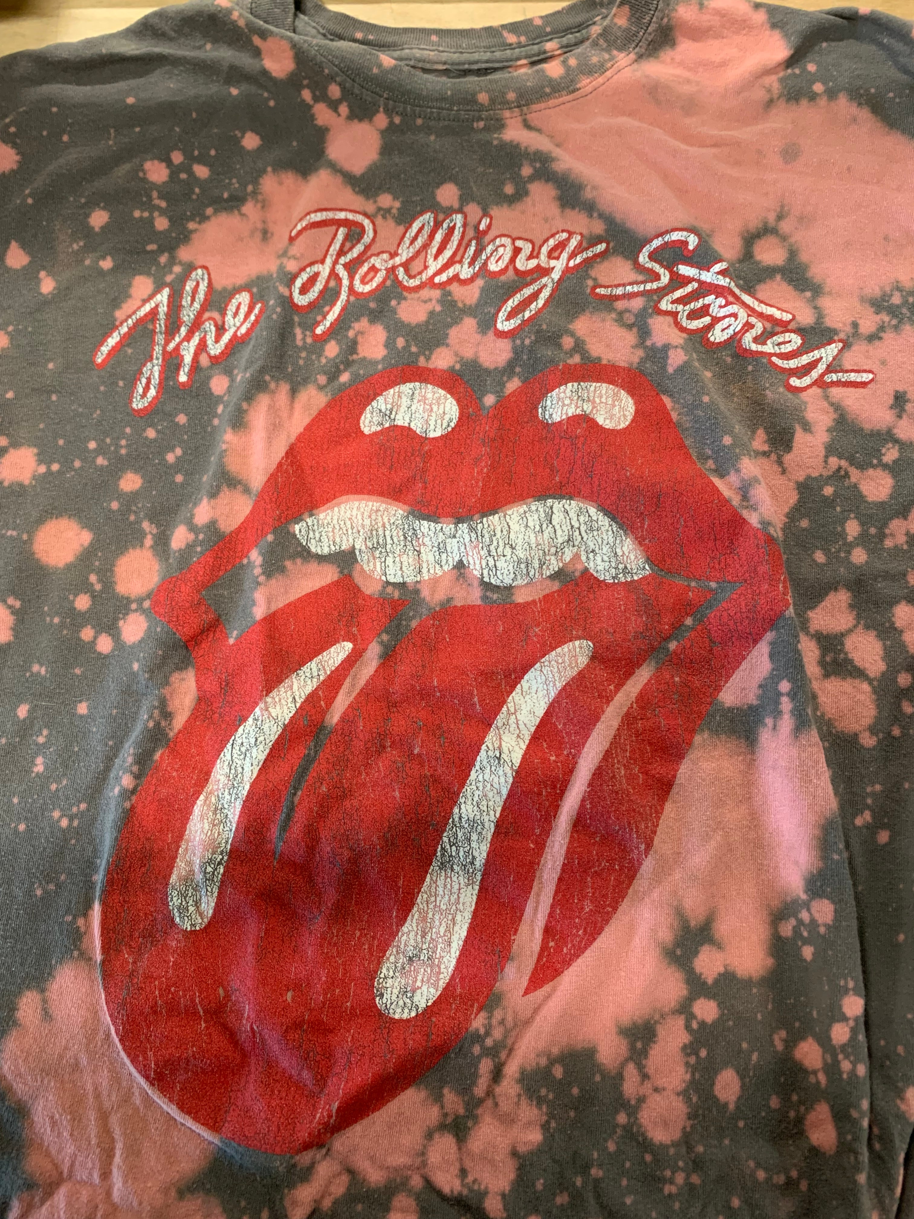 Rolling Stones Logo T-Shirt, Gray W/ Pink Splatter, L