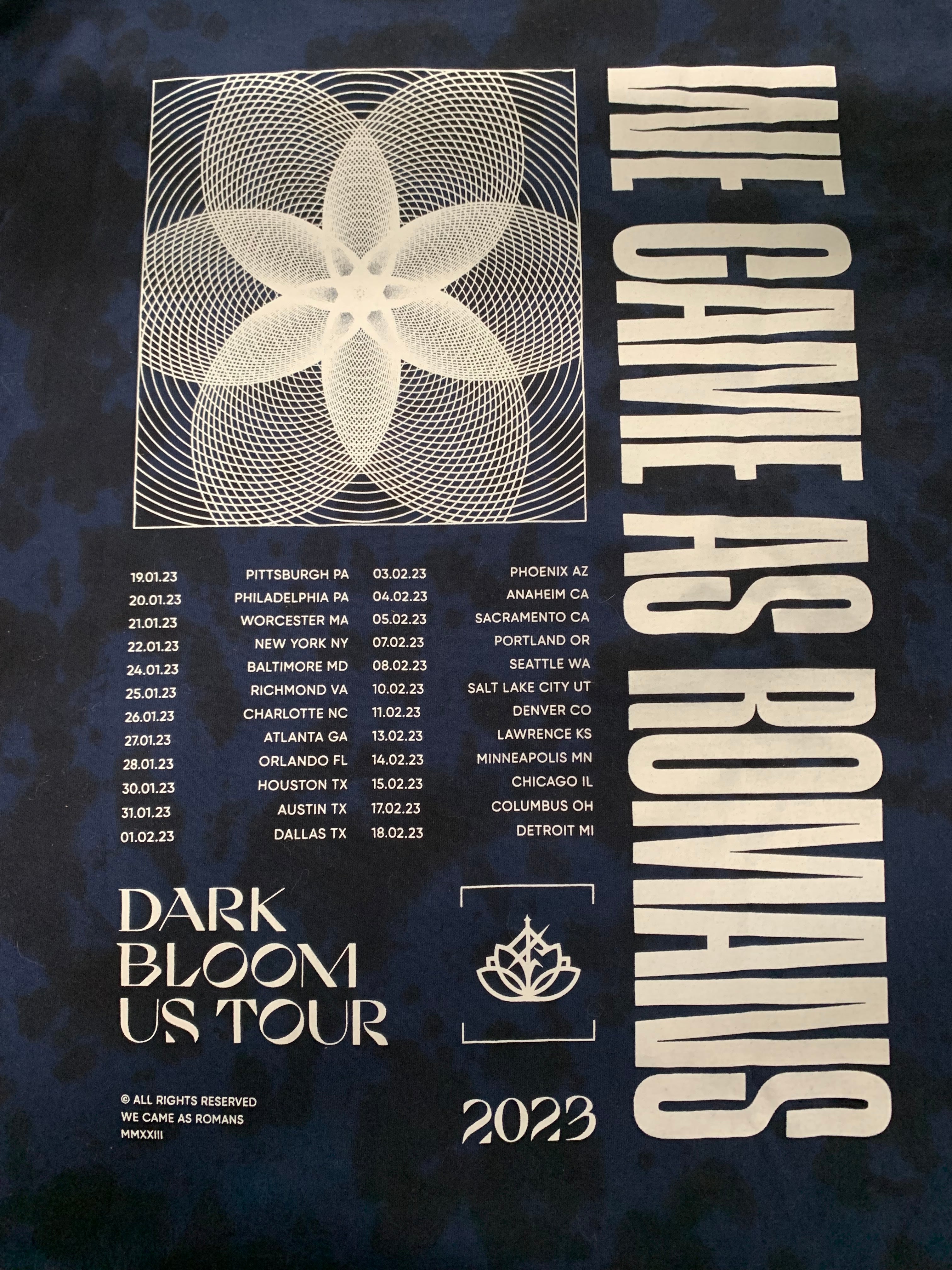 We Came As Romans Dark Bloom US Tour 2023 T-Shirt, Navy / Black Splatter, 2XL