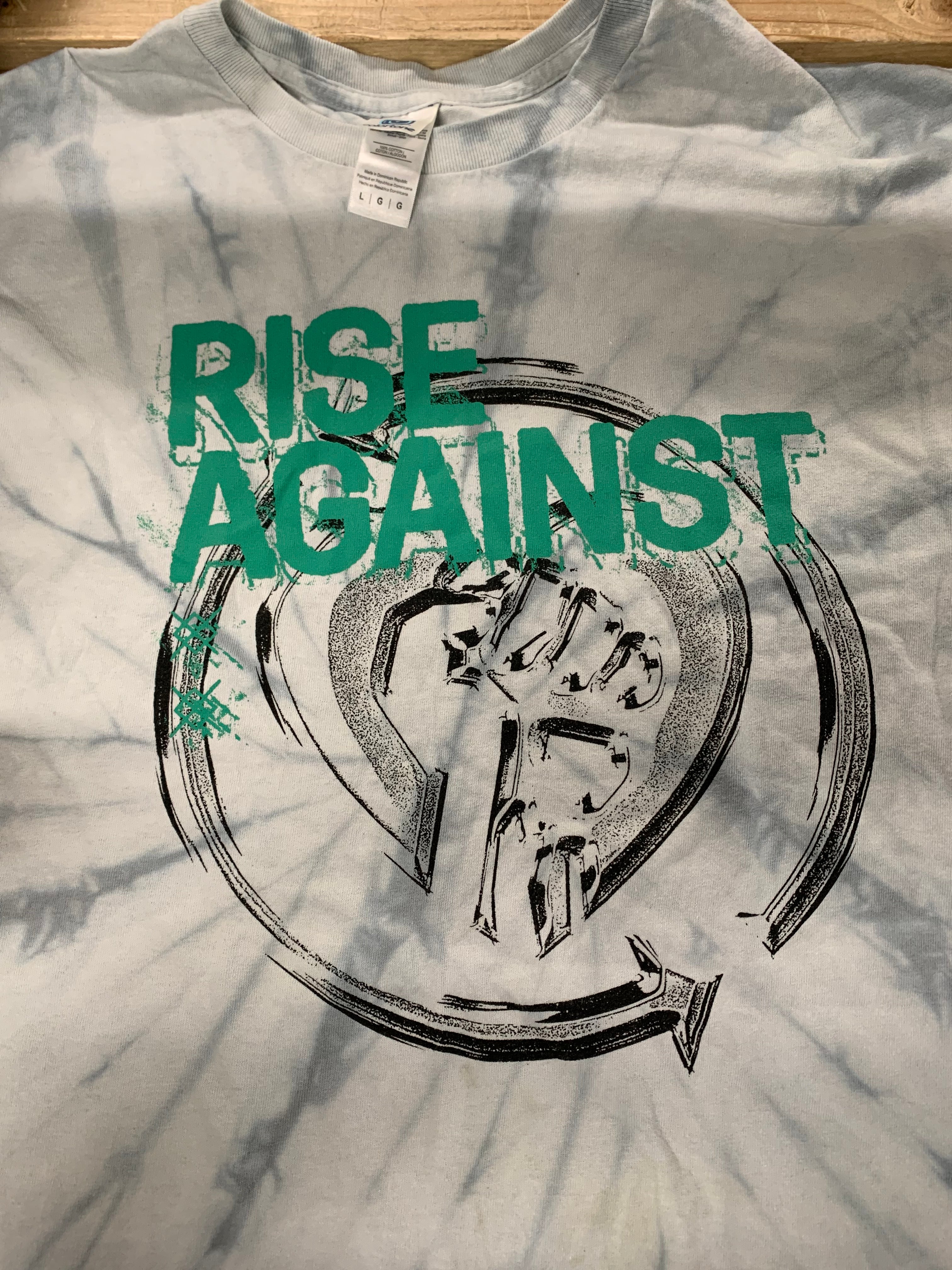 Rise Against Logo T-Shirt, White / Grey Tie Dye, L