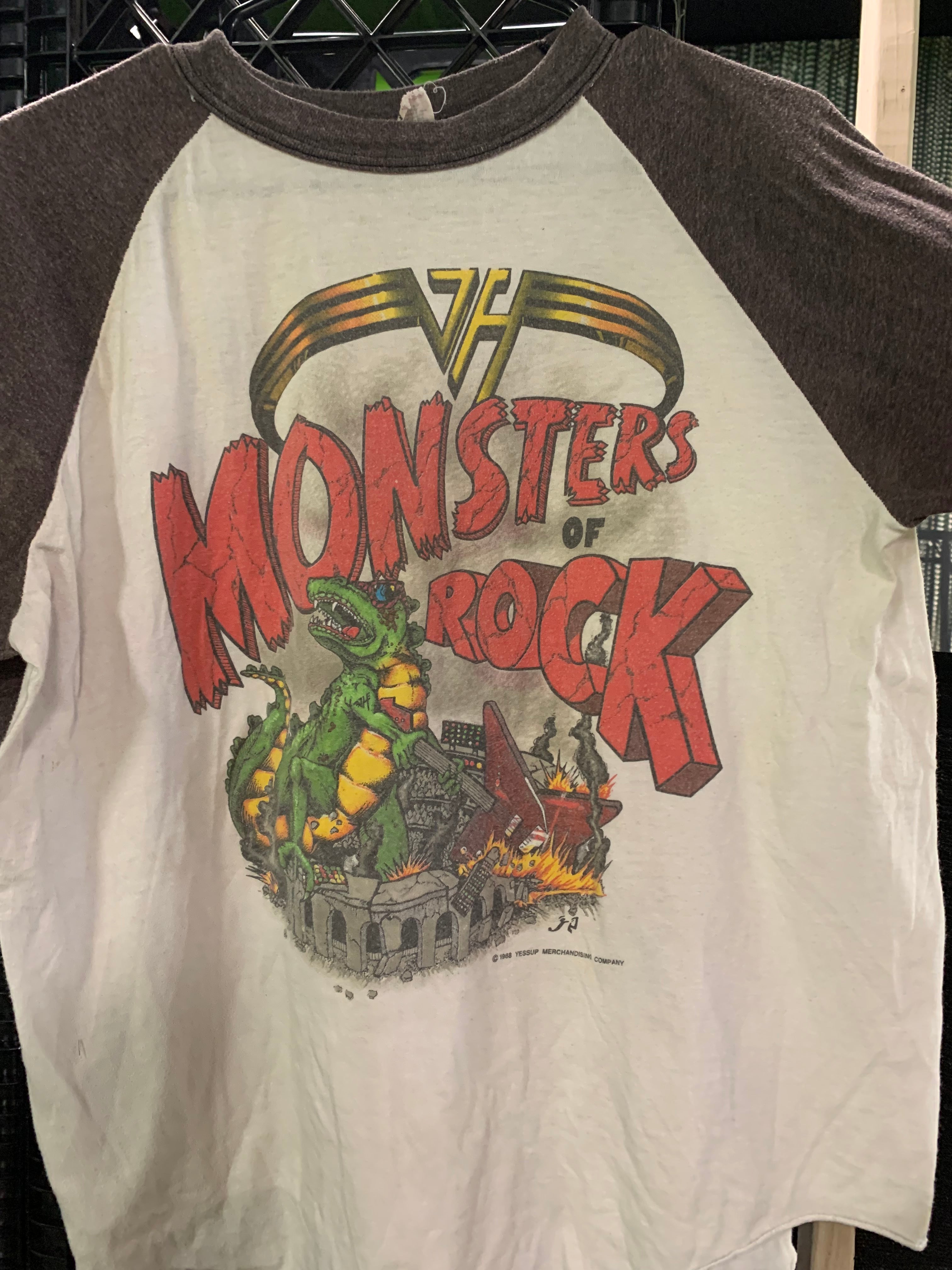 1988 Van Halen Monsters Of Rock Tour Raglan T-Shirt, White / Grey, XL (SEE DESCRIPTION)