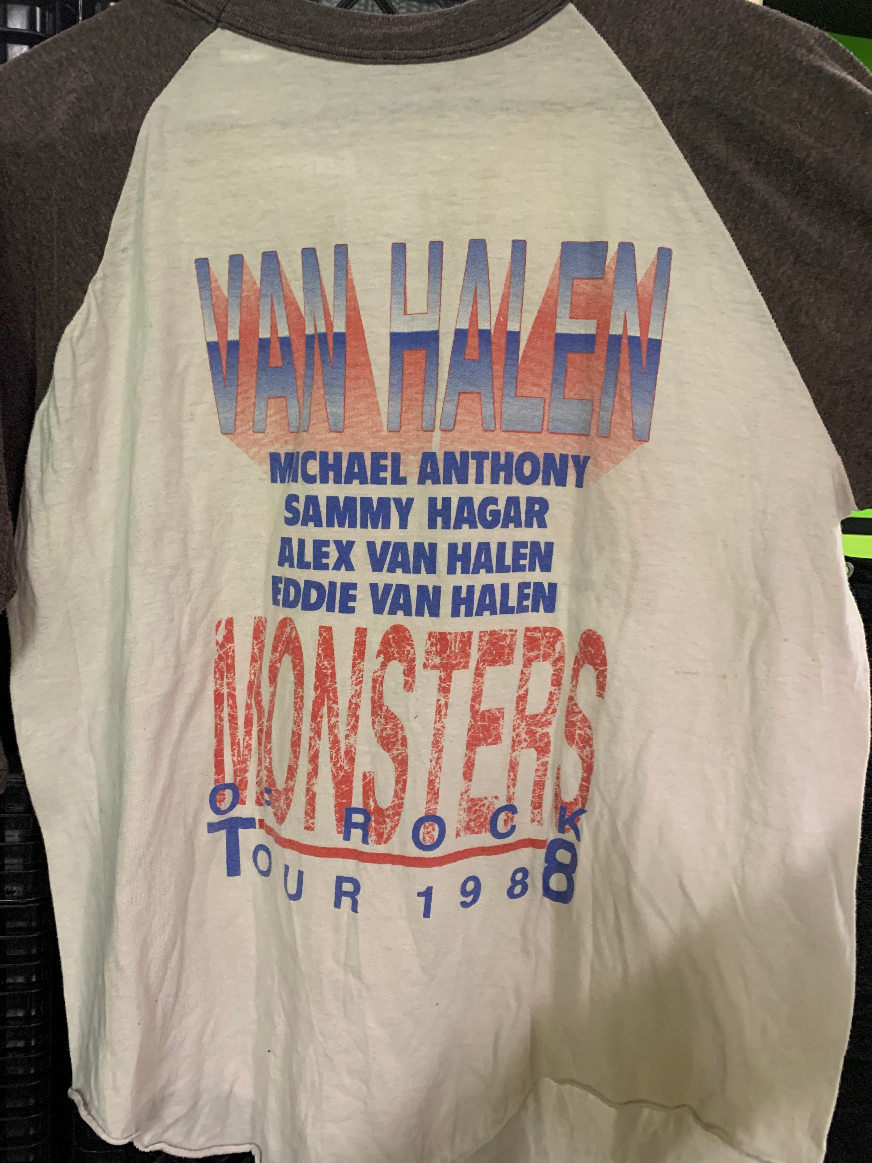 1988 Van Halen Monsters Of Rock Tour Raglan T-Shirt, White / Grey, XL (SEE DESCRIPTION)