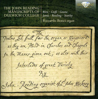 the album cover for Riccardo Bonci - John Reading Manuscripts of Dulwich College