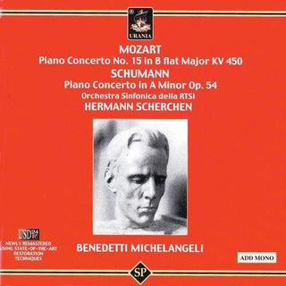 the album cover for Mozart / Schumann / Scherchen / Michelangeli - Piano Cto 15 / Piano Cto Op 54