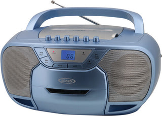 Jensen- Jensen CD590BL Bluetooth Boombox CD Cassette Recorder AM/FM (Blue) (Large Item, Bluetooth, Built-In Speakers)