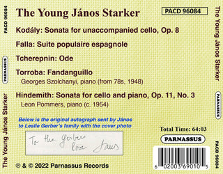 the album cover for Janos Starker - The Young Janos Starker