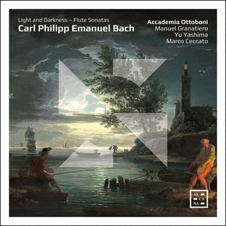 the album cover for C Bach .P.E. / Accademia Ottoboni - Light & Darkness Flute Sonatas