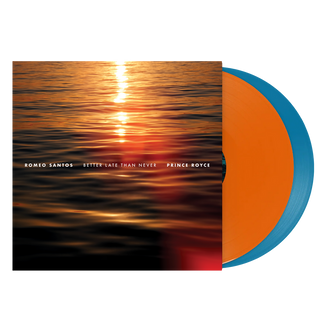 the album cover for Romeo Santos & Prince Royce - Better Late Than Never [Tangerine and Aqua]