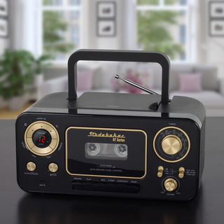 Studebaker SB2135BTBG Bluetooth Portable CD Player Radio and Cassette Player (Black/Gold)