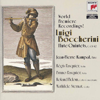 the album cover for Jean-Pierre Rampal - Boccherini - Flute Quintets - Rampal - Pasquier - Pasquier - Pidoux - Sternat