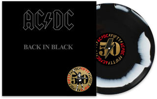 the album cover for AC/DC - Back In Black: 50th Anniversary (Blk) [Colored Vinyl] (Wht)