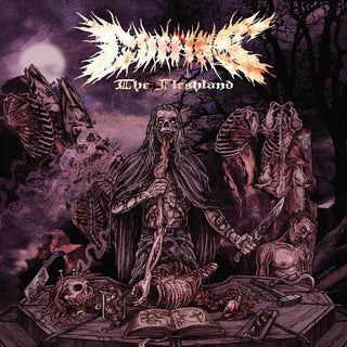 the album cover for Coffins - Fleshland - Limited Violet & Hot Pink with Violet, Pink & Bone White Splatter Colored Vinyl