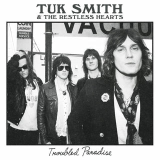 the album cover for Smith, Tuk & the Restless Hearts - Troubled Paradise - Transparent Blue Vinyl