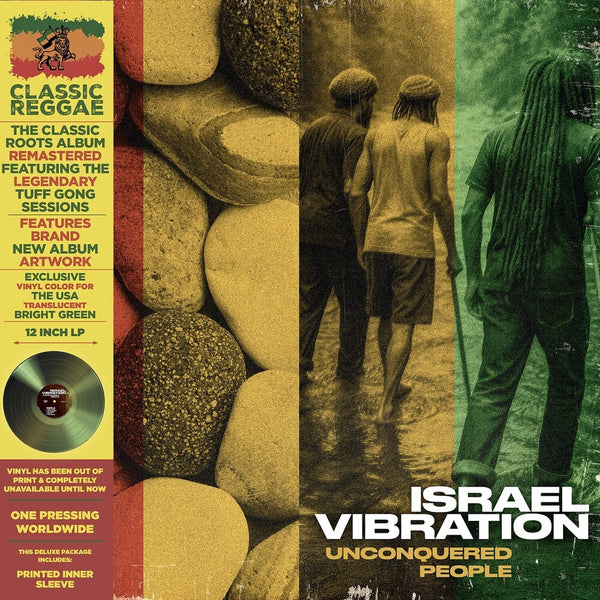 the album cover for Israel Vibration - Unconquered People - Green [Colored Vinyl] [Deluxe] (Grn)
