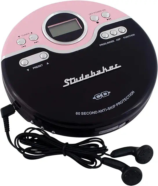 Studebaker SB3703PB Joggable Personal CD Player - FM - Bass Boost (Pink/Black)