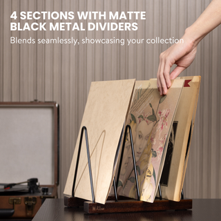 Acacia Wood Record Storage Record Holder with Scratch-Resistant Base