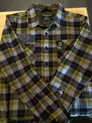 Middle Of Beyond Hedorah Flannel Button Up, Green/Black/Grey, M