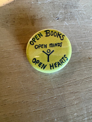 City Lights Bookstore Open Books Open Minds Open Hearts Button, Yellow