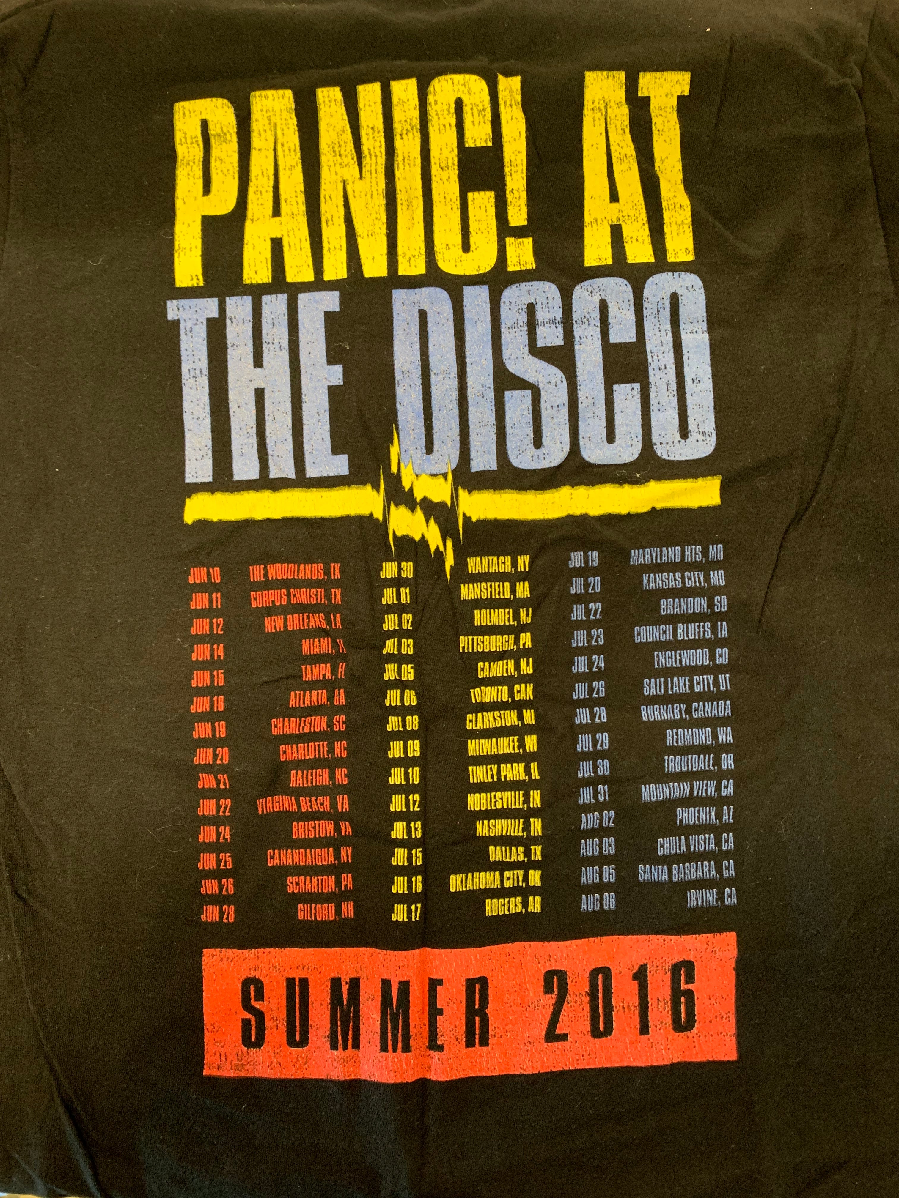 Panic At The Disco Summer 2016 Tour T-Shirt, Black, M