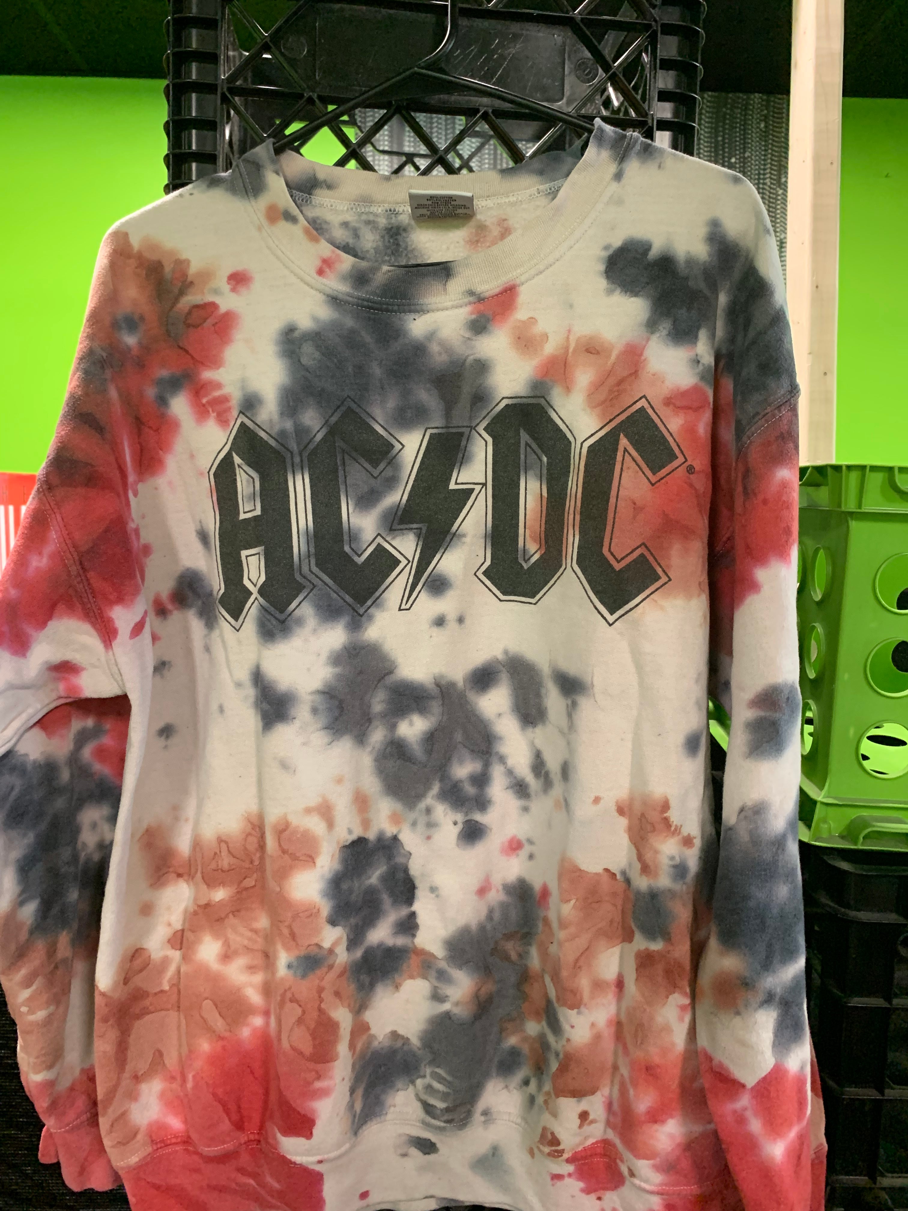 AC/DC Longsleeve Sweatshirt, Red / White / Blue Tie Dye, M