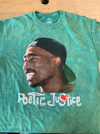 Poetic Justice Tupac Head Shot T-Shirt, Green, S