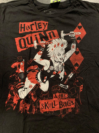 Harley Quinn & The Skull Bags T-Shirt, Black, XL