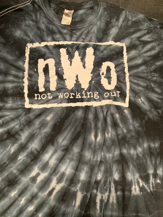 N.W.O. Not Working Out T-Shirt (MethSyndicate), Blue / White Tie Dye, XL