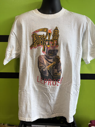 80s/Early90s Death Late Leprosy T-Shirt, White, XL (SMALL BLEMISHES, SEE DESCRIPTION)