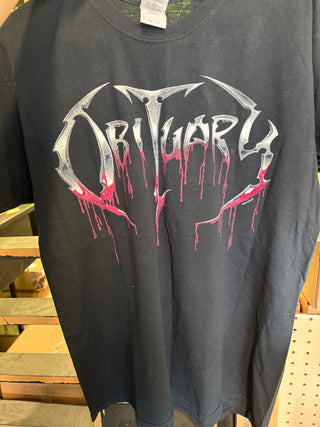 Obituary Bleeding Logo T-Shirt, Black, L