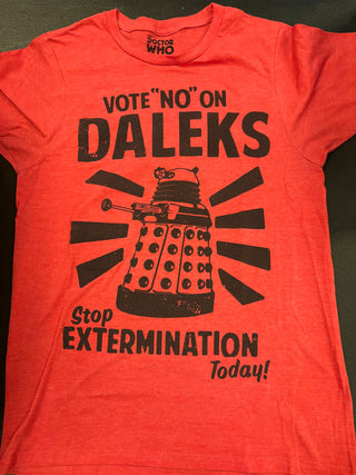 Doctor Who Vote No To Daleks T-Shirt, Red, S