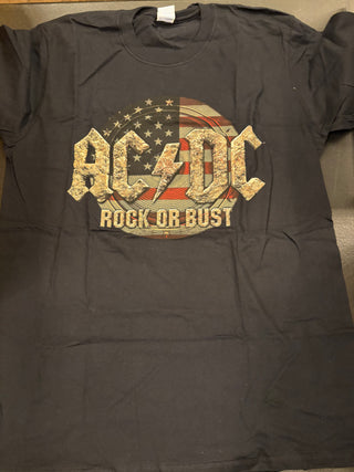 AC/DC America 2016 Rock Or Bust American Flag T-Shirt, Black, L