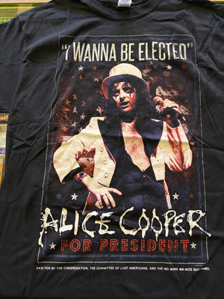 Alice Cooper 2016 Wild Party Tour I Wanna Be Elected T-Shirt, Black, L