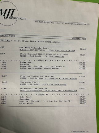 Metalshop- Radio's Weekly Metal Magazine: 3/18/1988 (ft Metallica, Gargoyle, Fifth Angel, Frehley's Comet Plus Ace Frehley Interview)(w/Cue Sheet)