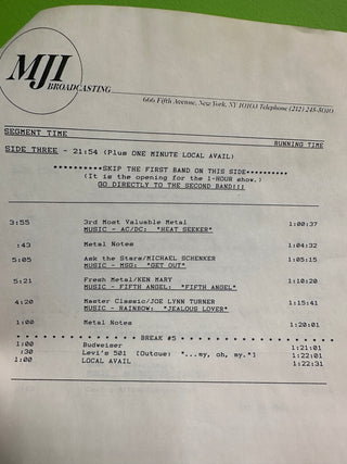 Metalshop- Radio's Weekly Metal Magazine: 3/18/1988 (ft Metallica, Gargoyle, Fifth Angel, Frehley's Comet Plus Ace Frehley Interview)(w/Cue Sheet)