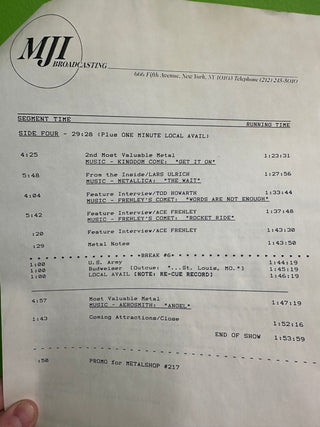 Metalshop- Radio's Weekly Metal Magazine: 3/18/1988 (ft Metallica, Gargoyle, Fifth Angel, Frehley's Comet Plus Ace Frehley Interview)(w/Cue Sheet)