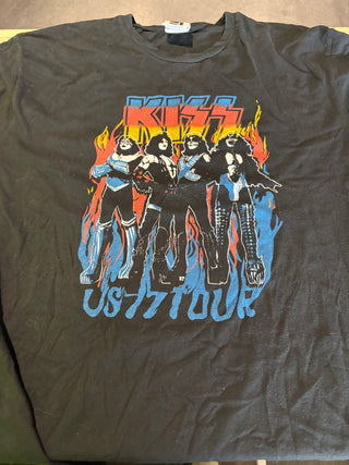 Kiss US 77 Tour Rock And Roll Over T-Shirt (Modern Reprint), Black, XL