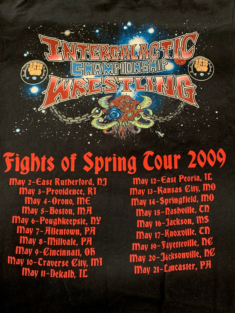GWAR I.C.W. 2009 Fights Of Spring Tour T-Shirt, Black, M