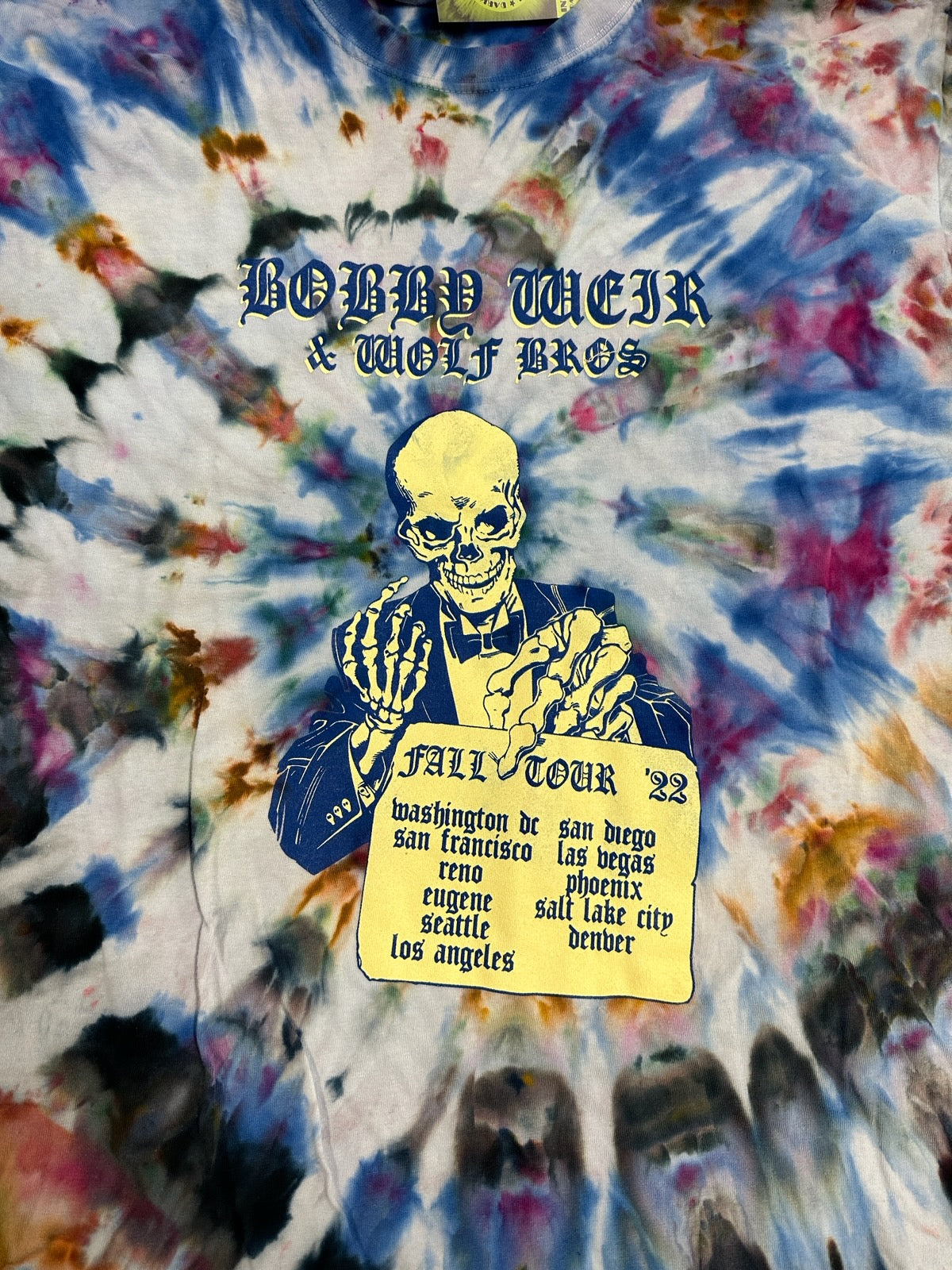 Bobby Weir & Wolf Bros Fall Tour 2022 T-Shirt, Blue/Black/Purple/Orange/Green TieDye, L