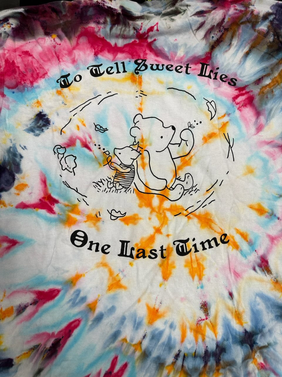 Grateful Dead To Lay Me Down T-Shirt, White w/ Black/Red/Orange/Blue TieDye, L