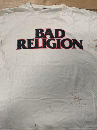 1994 Bad Religion No Stage Diving T-Shirt, White, L (STAINED, SEE DESCRIPTION)