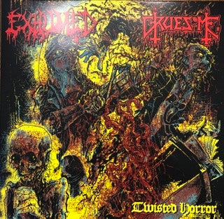 Exhumed/ Gruesome- Twisted Horror (Highlighter Yellow And Blood Red Split W/ Oxblood, Black, And Aqua Blue Splatter) (10”)