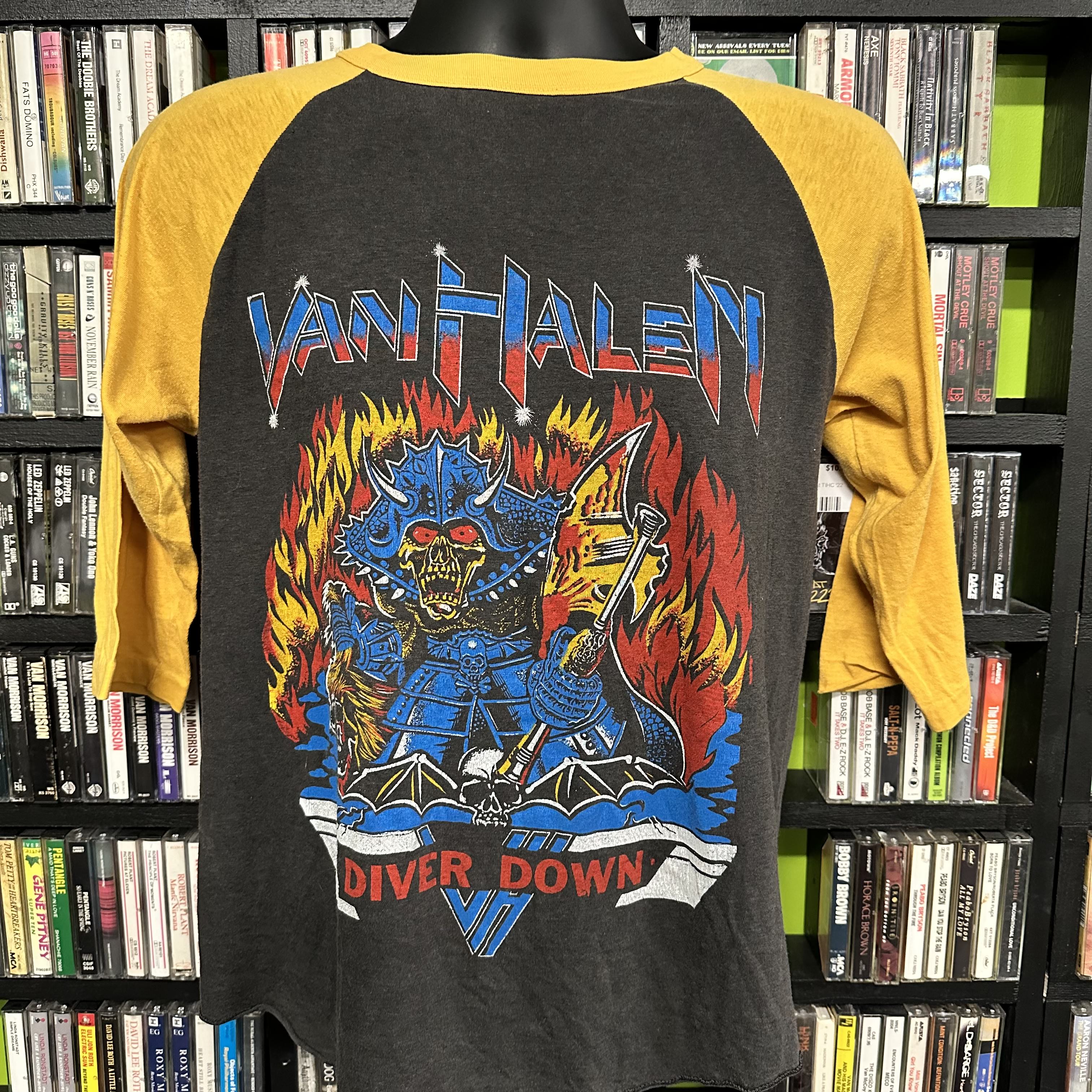 Van Halen 1982 Diver Down Raglan/Baseball T-Shirt, Grey w/Yellow Arms, S (Measures 23.5” Waist, 26” Long, 19.5 Pit To Pit) - Darkside Records