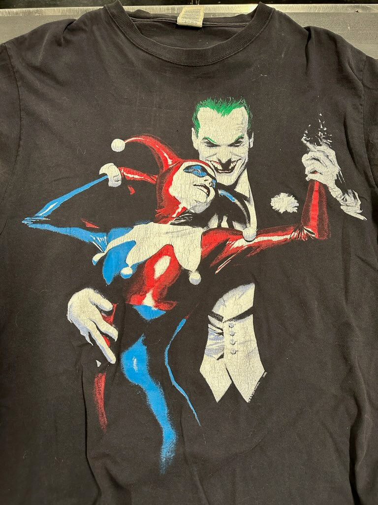 Joker & Harley Quinn Alex Ross Painting 2000s Reprint T-Shirt, Blk, L