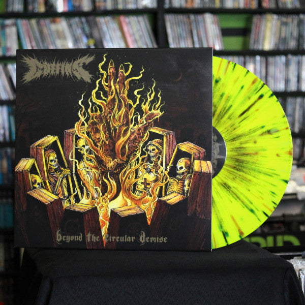 Coffins- Beyond The Circular Demise (Neon Yellow W/ Oxblood, Black and Grey Splatter) - Darkside Records