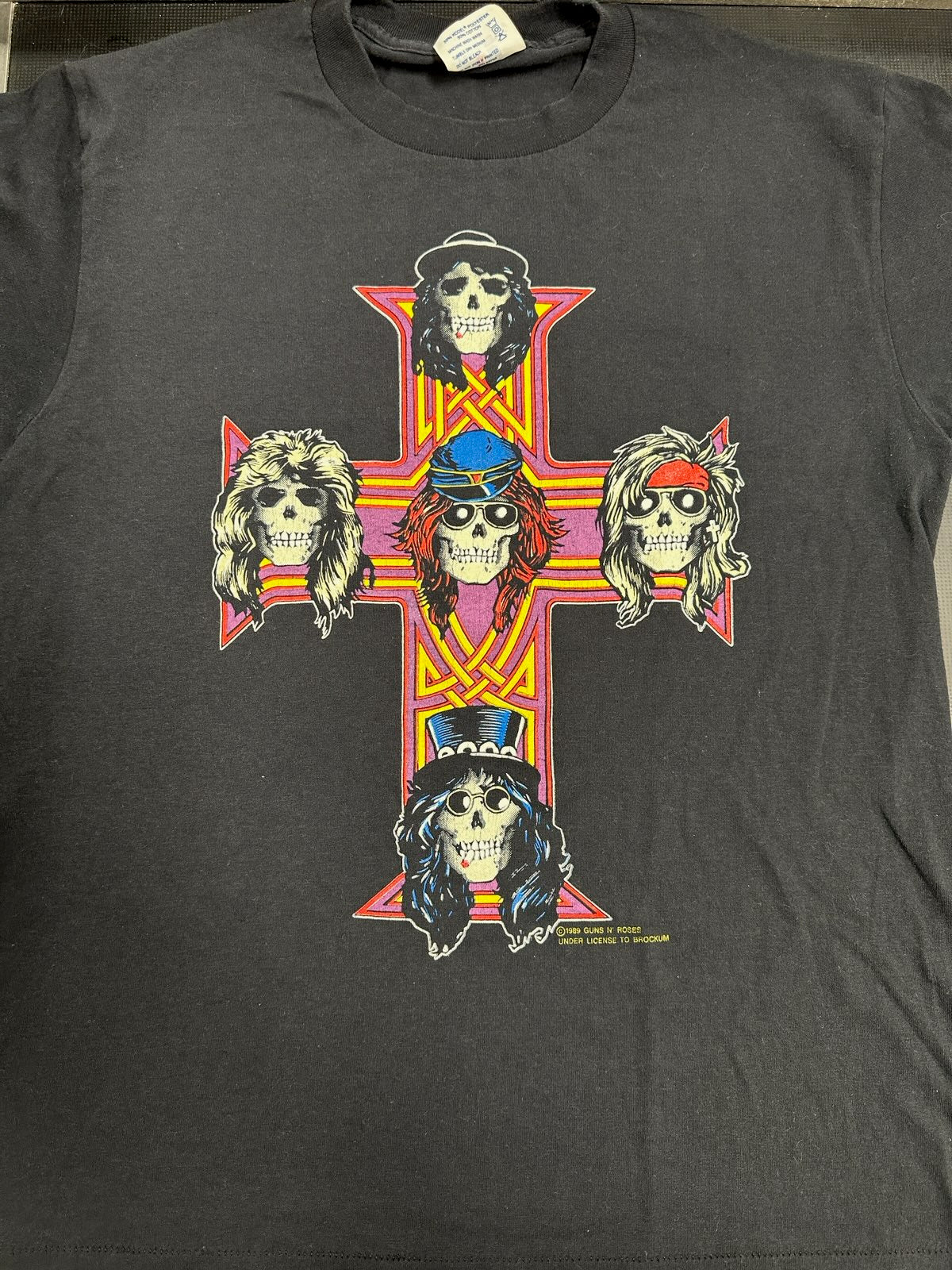 Guns N Roses 1989 Appetite For Destruction Cross T-Shirt, Blk, Tagged M (25" Long, 18.5" Pit To Pit)