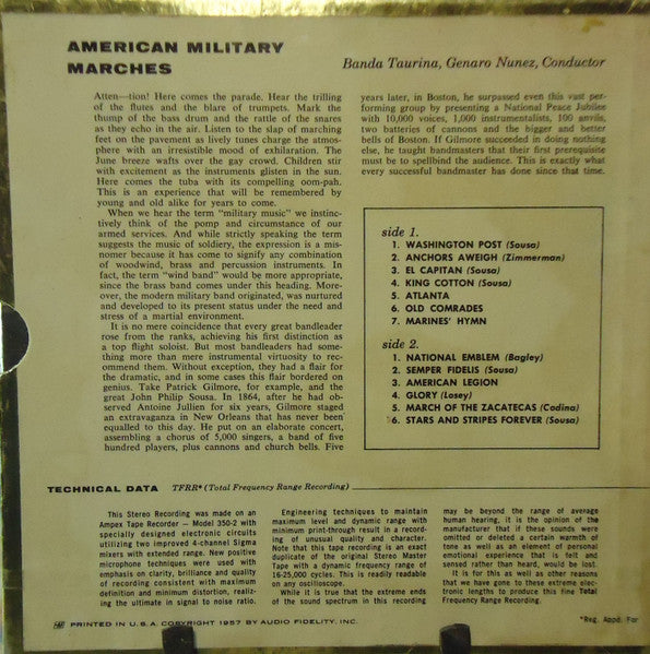 Banda Taurina- American Military Marches (7 ½ ips) - Darkside Records