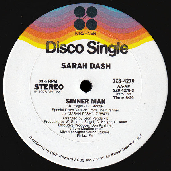 Sarah Dash- Sinner Man (12”) - Darkside Records