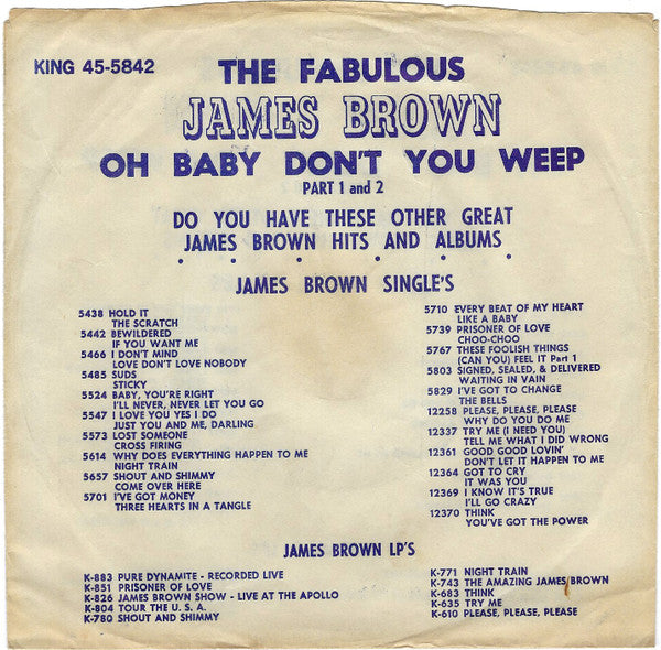 James Brown- Oh Baby Don't You Weep (Part 1)/Oh Baby Don't You Weep (Part 2) - Darkside Records
