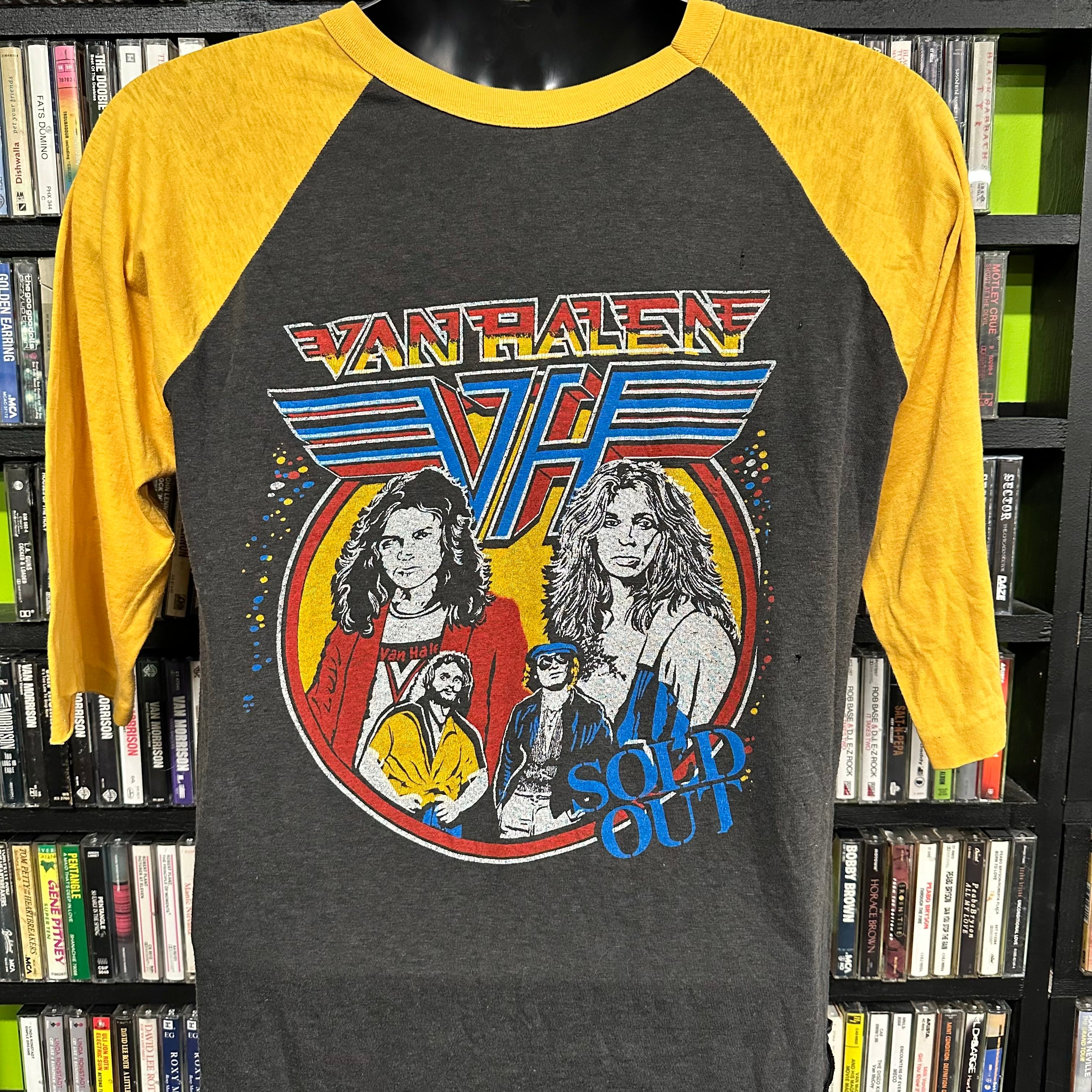 Van Halen 1982 Diver Down Raglan/Baseball T-Shirt, Grey w/Yellow Arms, S (Measures 23.5” Waist, 26” Long, 19.5 Pit To Pit) - Darkside Records