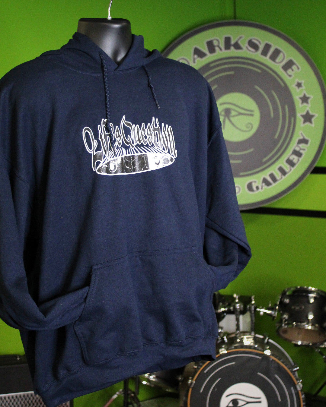 Life's Question Logo Pullover Hoodie, Navy Blue, XL - Darkside Records