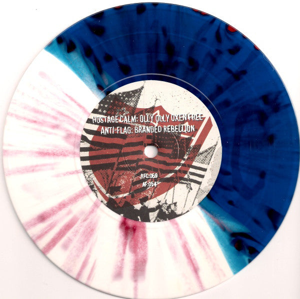 Anti Flag/Hostage Calm- Anti-Flag + Hostage Calm Split (White & Blue w/ Red Splatter) - DarksideRecords